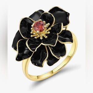 Stunning Neiman Marcus  18KT dip 925 Enamel Garnet Flower cocktail ring 8